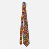Cravate Halloween Jack-o'-lanternes Et Fleurs Violettes (Dos)
