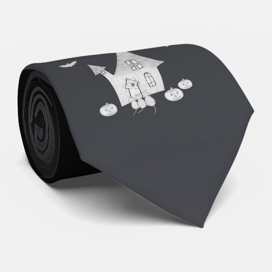 Cravate Halloween la nuit avec Haunted House, chauves-sour (Roulé)