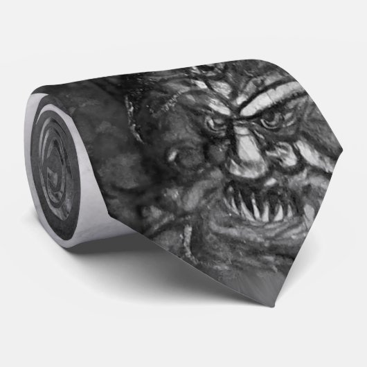 Cravate HALLOWEEN MONSTERS / ORK WAR Imaginaire noir blanc (Roulé)