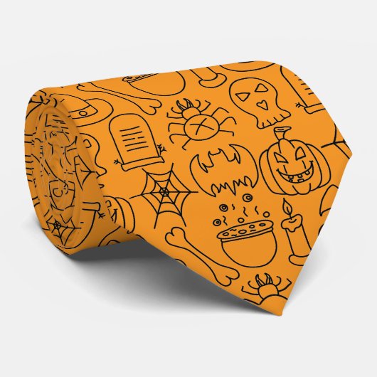 Cravate Halloween, Motif Effrayant, Contour (Roulé)