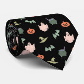 Cravate Halloween noir Citrouille orange chauve-souris Gho (Roulé)