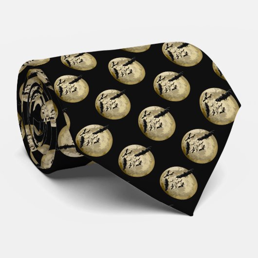 Cravate Halloween Pleine lune De Récolte Et Bateaux De Vol (Roulé)