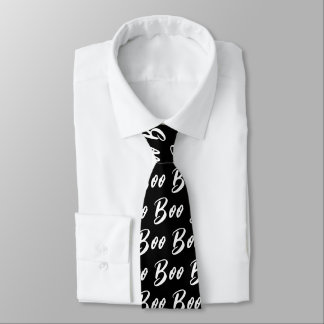 Cravate Halloween white black boo text pattern