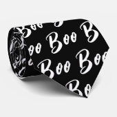Cravate Halloween white black boo text pattern (Roulé)