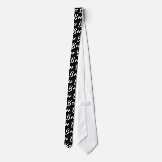 Cravate Halloween white black boo text pattern (Dos)