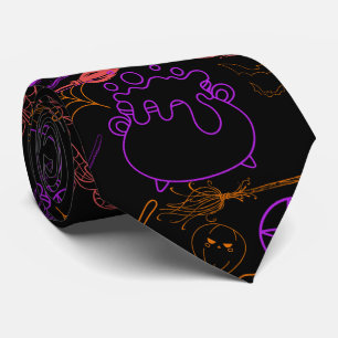 Cravate Halloween Witchcraft Motif Neon 01 Black BG