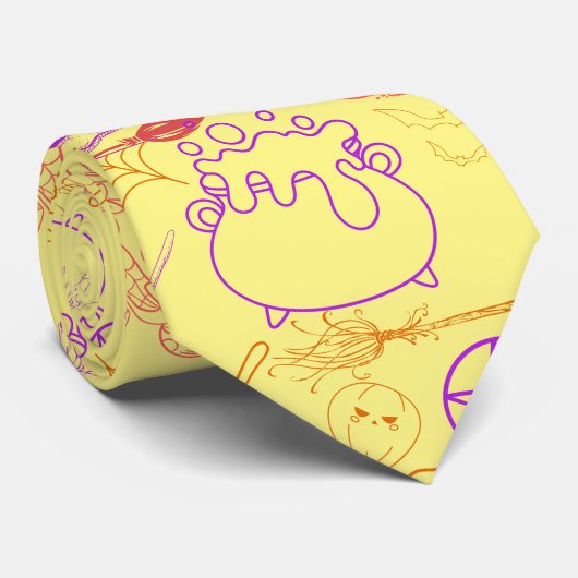 Cravate Halloween Witchcraft Motif Neon 01 L Jaune BG (Roulé)