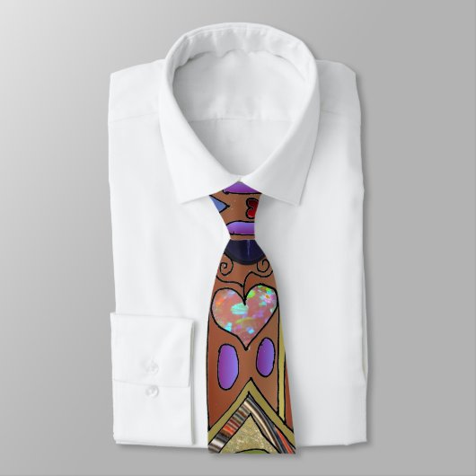 Cravate Hamsa Coeurs Fleurs Opal Art sur Or (Attaché)