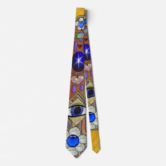 Cravate Hamsa Coeurs Fleurs Opal Art sur Or (Devant)