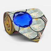 Cravate Hamsa Coeurs Fleurs Opal Art sur Or (Roulé)