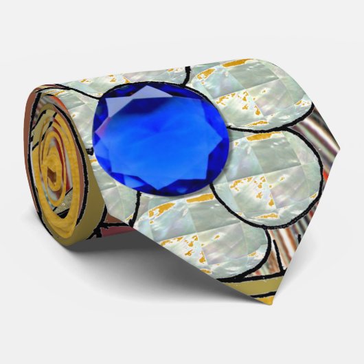 Cravate Hamsa Coeurs Fleurs Opal Art sur Or (Roulé)