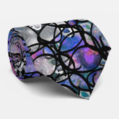 Cravate Hand-Drawn Abstract Circles, Blue, Purple, Black (Roulé)