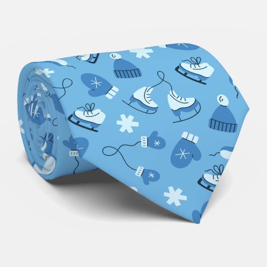 Cravate Hand Drawn Winter Pattern Blue Neck Tie (Roulé)