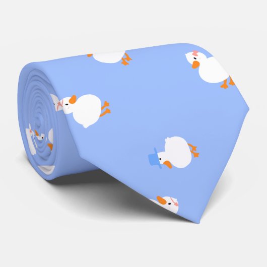 Cravate Hand Illustrated Ducks Design Fun Blue (Roulé)