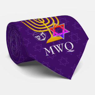 Cravate Hanoukka de monogramme violet personnalisé