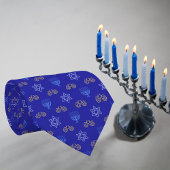 Cravate Hanoukka Gold Dreidel Star de David Menorah Blue