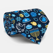 Cravate Hanoukka Symboles Motif bleu (Roulé)