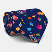 Cravate Hanukkah Festival Party Trendy Blue Doodle Pattern (Roulé)