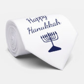 Cravate Happy Hanoukka Moderne Simple Bleu Menorah (Roulé)