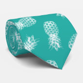 Cravate Hawaïen moderne de turquoise de motif d'ananas (Roulé)