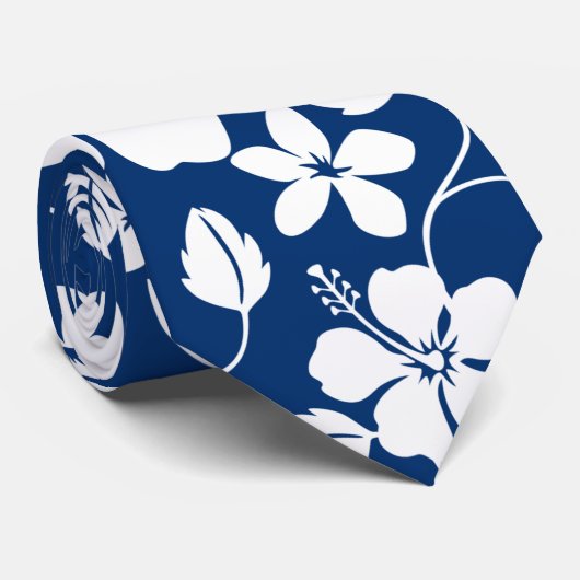 CRAVATE HAWAIIAN HULA (HIBISCUS) NAVY (Roulé)