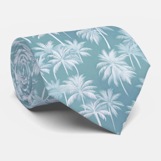 Cravate Hawaiian Palm Tree Silhouette Motif Turquoise ID10 (Roulé)