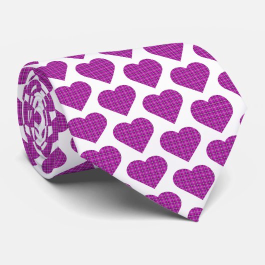 Cravate Heart Plaid Pink Purple Black Neck Tie (Roulé)