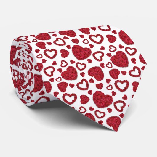 Cravate Hearts Red Roses Pattern Minimalist Valentine's (Roulé)
