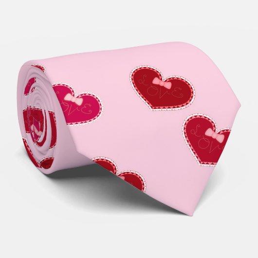 Cravate Hearts with lace on pink (Roulé)