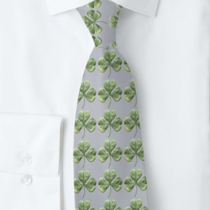 Cravate Heather Grey et Soft Green Shamrocks