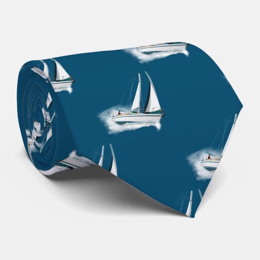 Cravate Heing Voilier Sur Eau Blanche (Roulé)