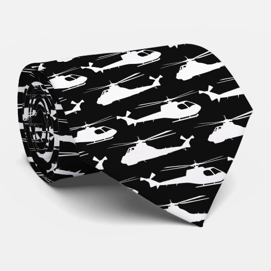 Cravate Hélicoptère de l'aviation noire et blanche (Roulé)