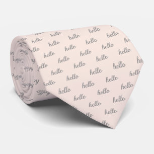 Cravate Hello mignon rose et gris fille rétro Cursive