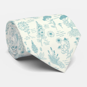 Cravate Herbier de jardin médicinal en bleu et blanc cassé
