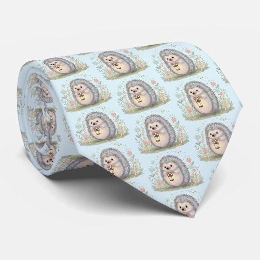 Cravate Hérisson mignon avec motif lanterne (Roulé)