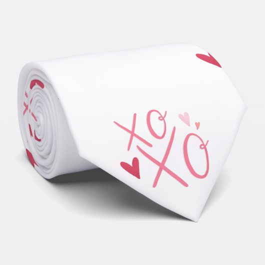 Cravate Heureuse Sainte-Valentin de coeur rose "XOXO" (Roulé)