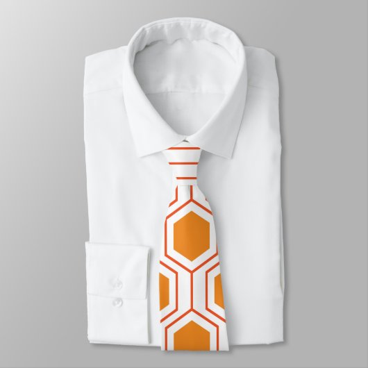 Cravate Hexagon abstract geometrical pattern en orange et (Attaché)