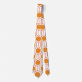 Cravate Hexagon abstract geometrical pattern en orange et (Devant)