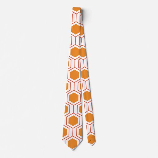 Cravate Hexagon abstract geometrical pattern en orange et (Devant)