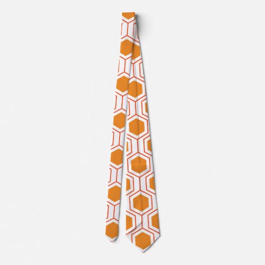 Cravate Hexagon abstract geometrical pattern en orange et (Dos)