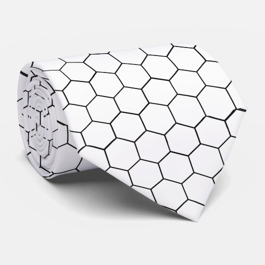 Cravate Hexagon honeycomb black and white pattern  (Roulé)