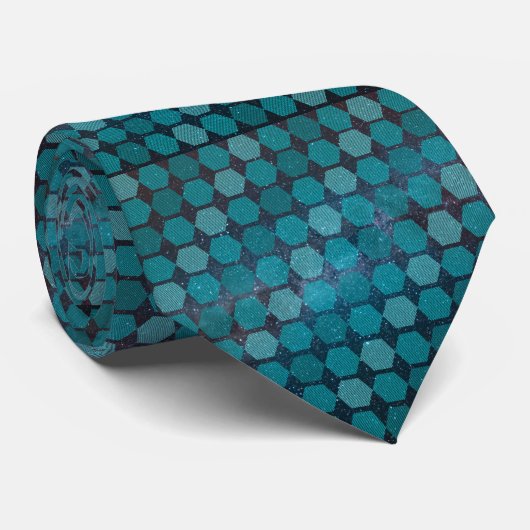 Cravate Hexagon turquoise (Roulé)