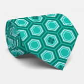 Cravate Hexagonal Kimono Imprimer, Turquoise, Aqua et Blan (Roulé)