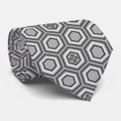 Cravate Hexagonal Kimono Print, Grey / Grey and White (Roulé)