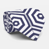 Cravate Hexagons géométriques bleu et blanc marine Unique (Roulé)