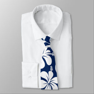 Cravate hibiscus bleu et blanc