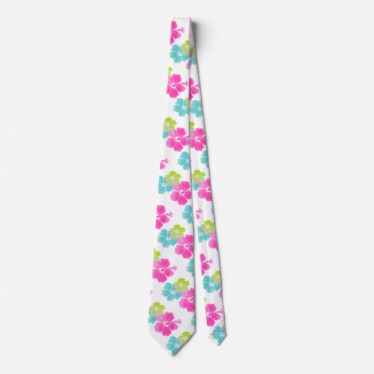 Cravate Hibiscus bleu rose/vert/Aqua/Floral hawaïen hawaïe (Devant)