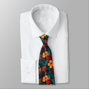 Cravate Hibiscus coloré, Jaune Orange Vert Floral
