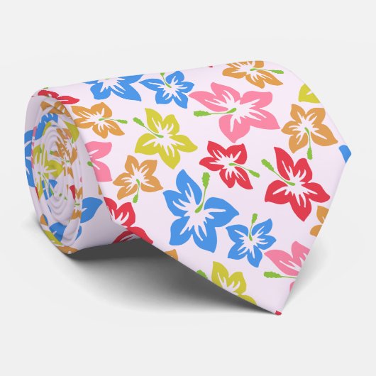 Cravate Hibiscus Coloré, Motif Des Fleurs (Roulé)