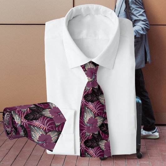 Cravate Hibiscus de Bourgogne tropical